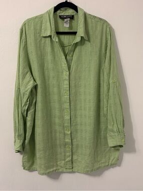 Vintage 90s Sag Harbor Vintage Lime Green 100% Linen Shirt Sz 1X